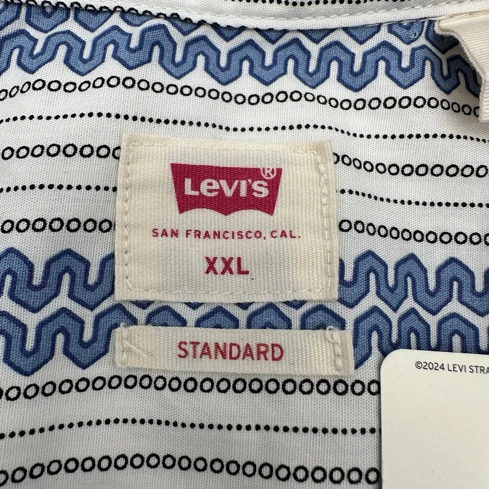 Levis Western Standard Fit Long Sleeve Pearl Snap Shirt Wave Print Blue XXL NEW
